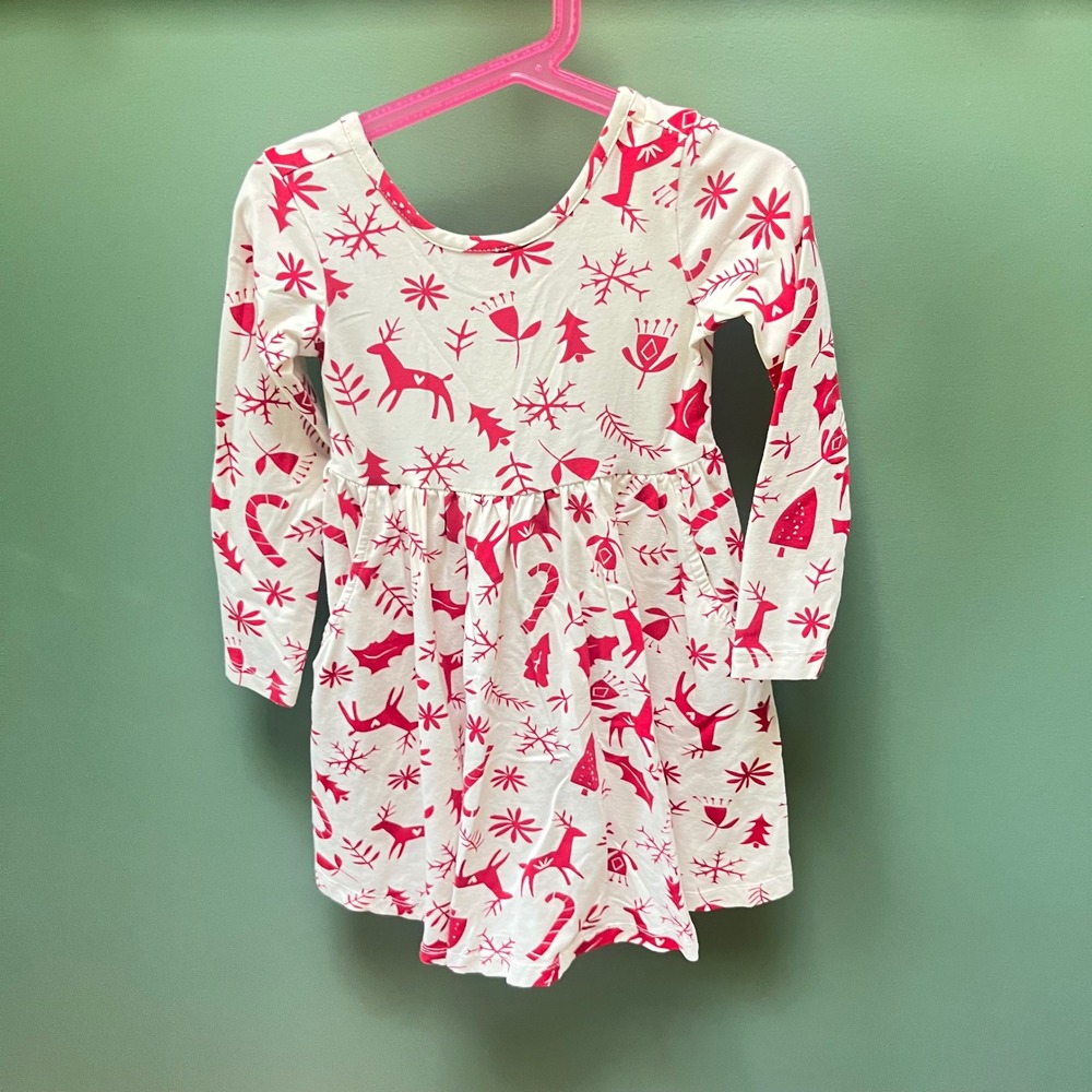 Hanna Andersson Christmas Reindeer Candy Cane Dress Size 4 100cm Long Sleeve